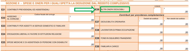 Rigo 26 rif 730 deducibilità